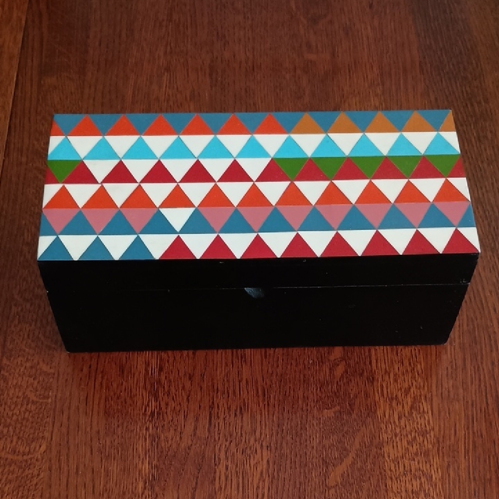 Cost Plus World Market Wood Tea Geometric Rectangle Storage Box b500